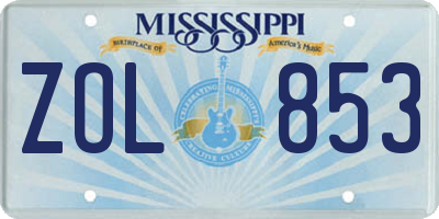 MS license plate ZOL853
