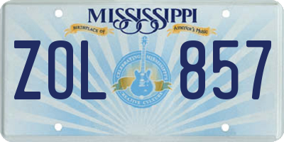 MS license plate ZOL857