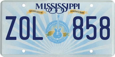 MS license plate ZOL858