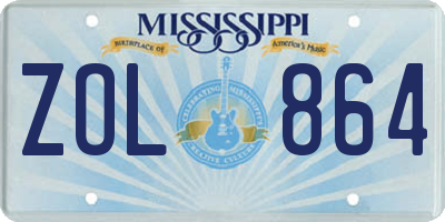 MS license plate ZOL864