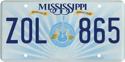 MS license plate ZOL865