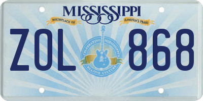 MS license plate ZOL868