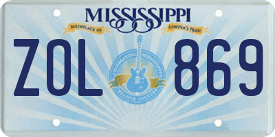 MS license plate ZOL869
