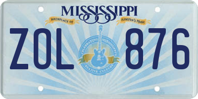 MS license plate ZOL876