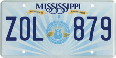 MS license plate ZOL879