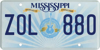 MS license plate ZOL880