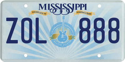 MS license plate ZOL888