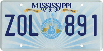 MS license plate ZOL891