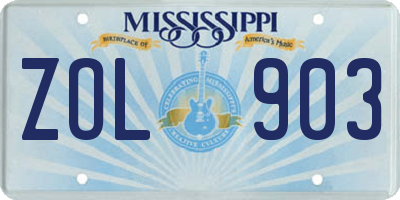 MS license plate ZOL903