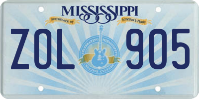 MS license plate ZOL905