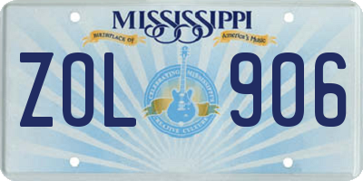 MS license plate ZOL906