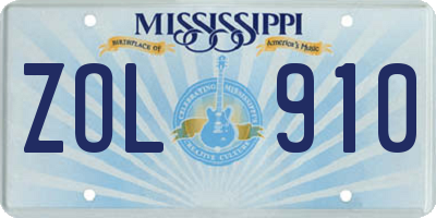 MS license plate ZOL910