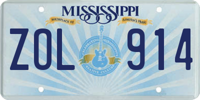 MS license plate ZOL914