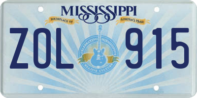 MS license plate ZOL915