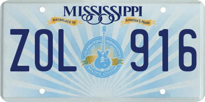 MS license plate ZOL916