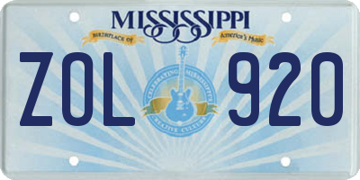 MS license plate ZOL920