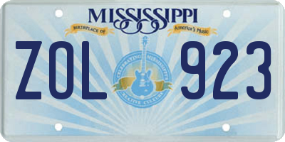 MS license plate ZOL923