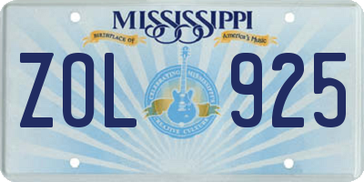 MS license plate ZOL925