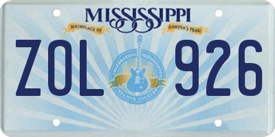 MS license plate ZOL926