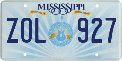 MS license plate ZOL927