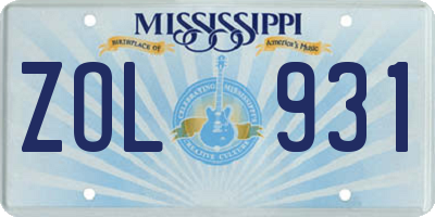 MS license plate ZOL931