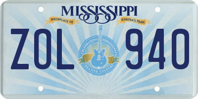 MS license plate ZOL940