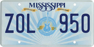 MS license plate ZOL950