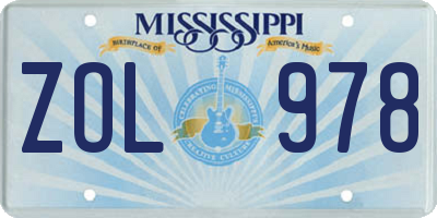 MS license plate ZOL978