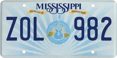 MS license plate ZOL982