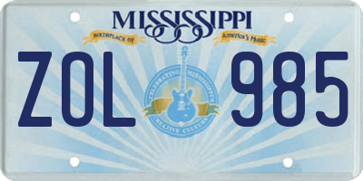 MS license plate ZOL985