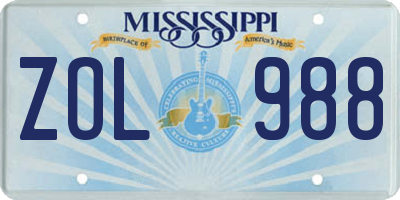 MS license plate ZOL988