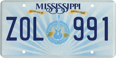 MS license plate ZOL991