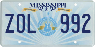 MS license plate ZOL992