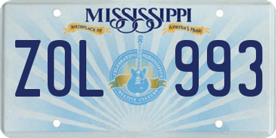 MS license plate ZOL993