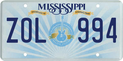MS license plate ZOL994