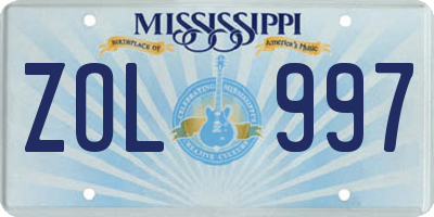 MS license plate ZOL997