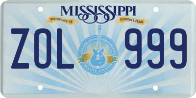 MS license plate ZOL999