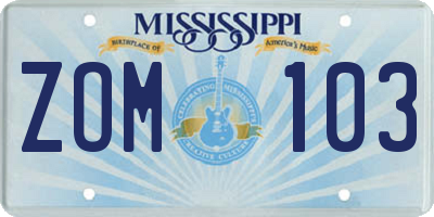 MS license plate ZOM103