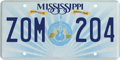 MS license plate ZOM204