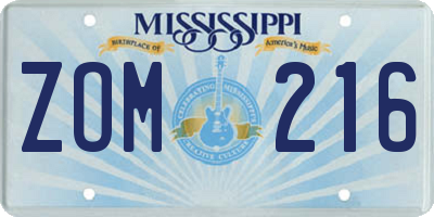 MS license plate ZOM216