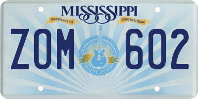 MS license plate ZOM602