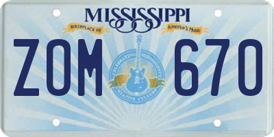 MS license plate ZOM670