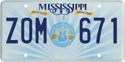 MS license plate ZOM671
