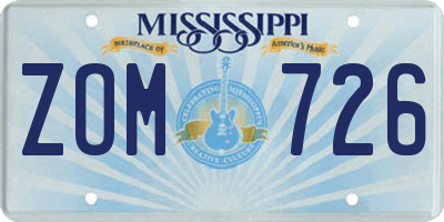 MS license plate ZOM726