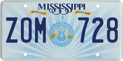 MS license plate ZOM728