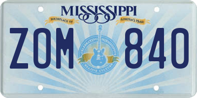 MS license plate ZOM840