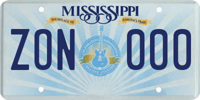 MS license plate ZON000