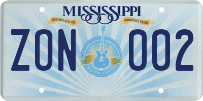 MS license plate ZON002