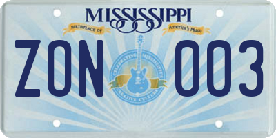 MS license plate ZON003