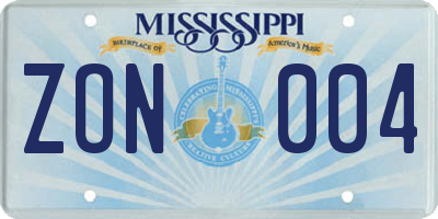 MS license plate ZON004